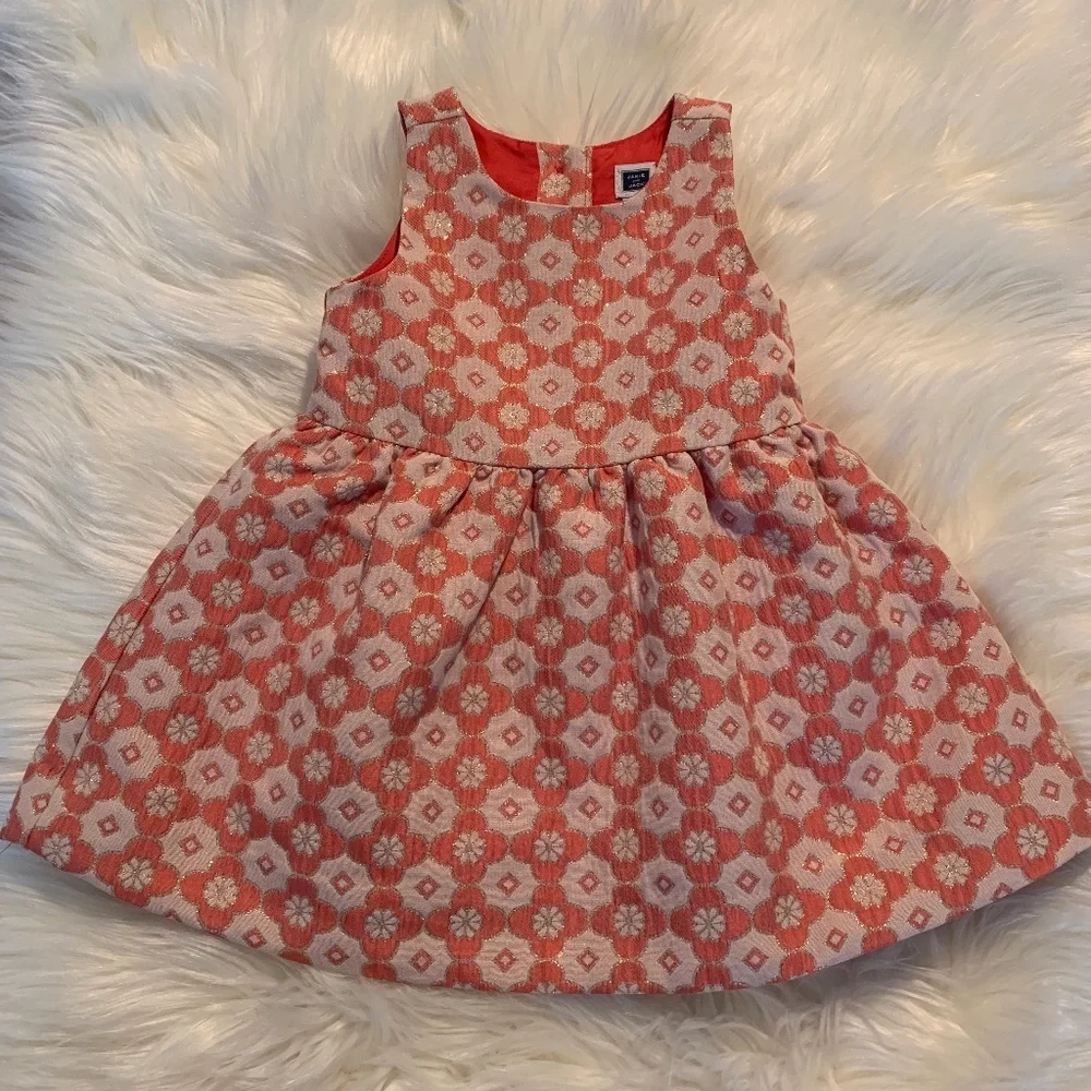 JANIE and JACK - Coral and Gold Brocade Sleeveless Dress NWT (Size 6-12m)